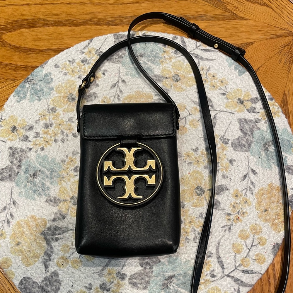 Tori Burch Miller Black Leather Crossbody/Phone Case